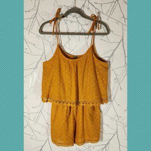 Aerie NWT Yellow Floral Crochet Trim Tie Strap Romper